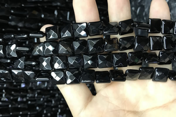 CAA2607 15.5 inches 8*8mm faceted square black agate beads