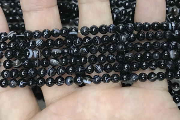 CAA2635 15.5 inches 4mm round banded black agate beads wholesale