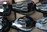 CAA2654 15.5 inches 13*18mm faceted teardrop banded black agate beads