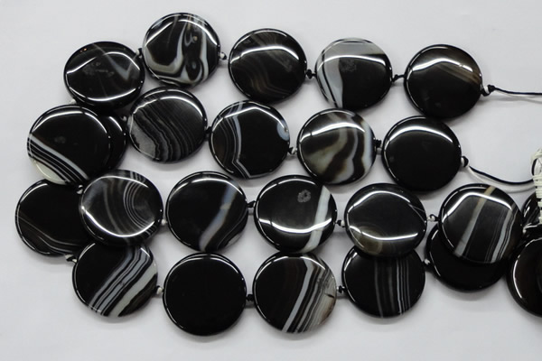 CAA266 15.5 inches 34mm flat round black line agate gemstone beads
