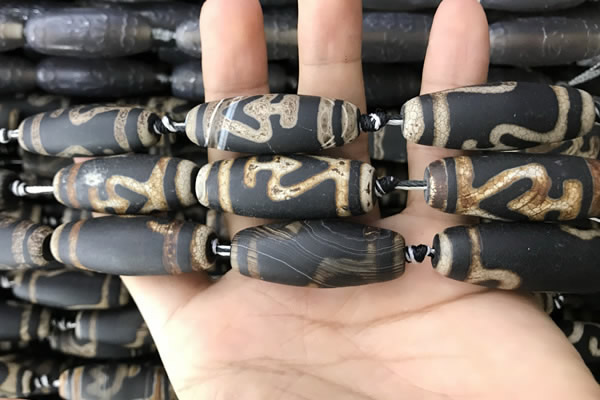 CAA2715 15.5 inches 14*38mm - 16*43mm rice tibetan agate dzi beads
