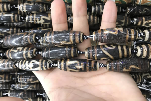 CAA2716 15.5 inches 14*38mm - 16*43mm rice tibetan agate dzi beads