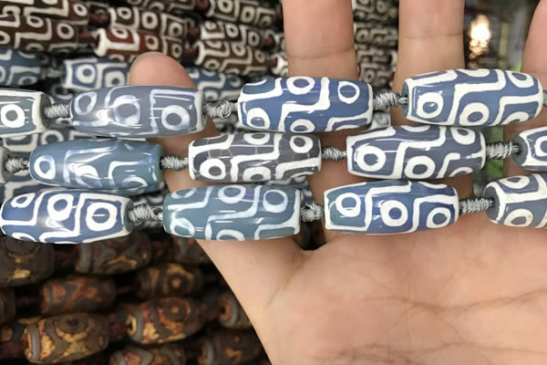 CAA2742 15.5 inches 12*30mm - 13*31mm rice tibetan agate dzi beads
