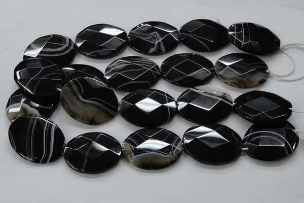 CAA276 15.5 inches 30*40mm faceted oval black line agate beads