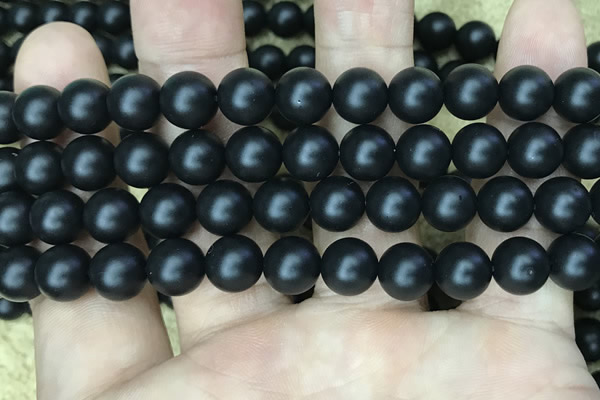 CAA2764 15.5 inches 10mm round matte black agate beads wholesale
