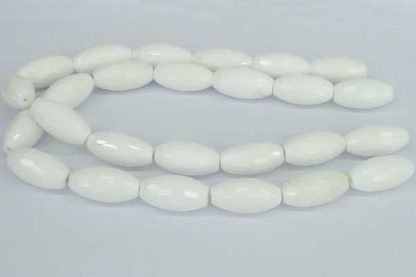 CAA28 15.5 inches 15*30mm faceted rice white agate gemstone beads