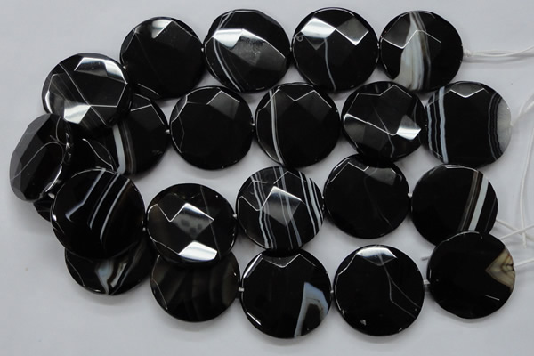 CAA280 15.5 inches 18mm faceted coin black line agate beads