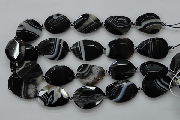 CAA284 15.5 inches 28*38mm faceted freeform black line agate beads