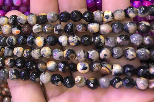 CAA2898 15 inches 6mm faceted round fire crackle agate beads wholesale