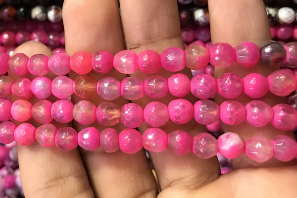 CAA2912 15 inches 6mm faceted round fire crackle agate beads wholesale