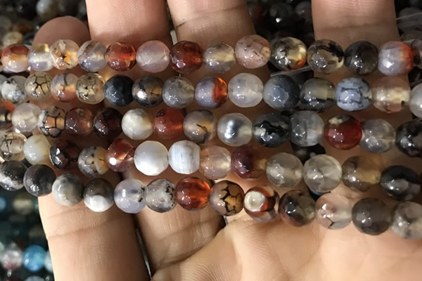 CAA2925 15 inches 6mm faceted round fire crackle agate beads wholesale