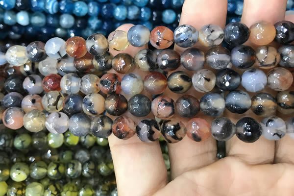 CAA2970 15 inches 8mm faceted round fire crackle agate beads wholesale