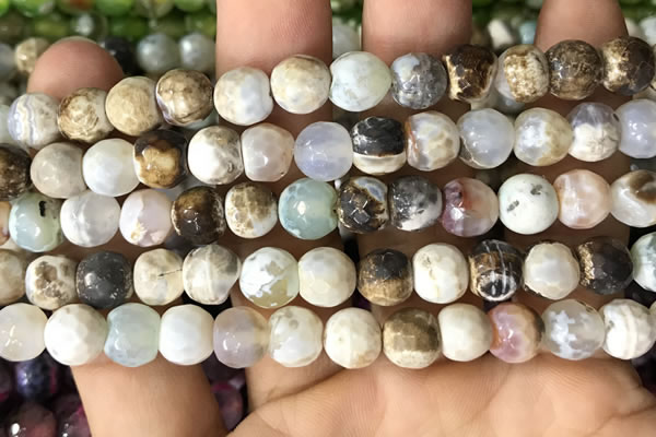 CAA2976 15 inches 8mm faceted round fire crackle agate beads wholesale