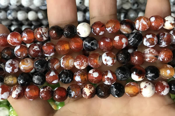 CAA2978 15 inches 8mm faceted round fire crackle agate beads wholesale