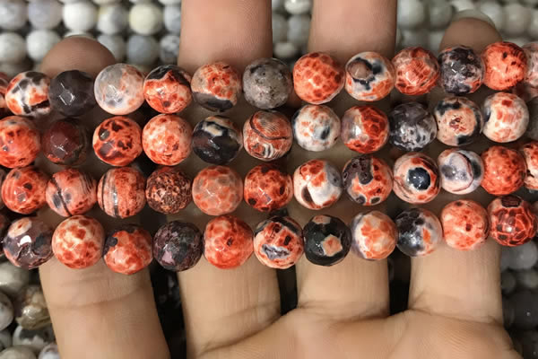 CAA2992 15 inches 8mm faceted round fire crackle agate beads wholesale