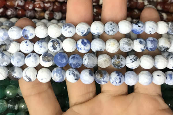 CAA2997 15 inches 8mm faceted round fire crackle agate beads wholesale