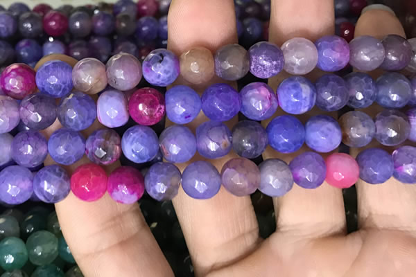 CAA3003 15 inches 8mm faceted round fire crackle agate beads wholesale