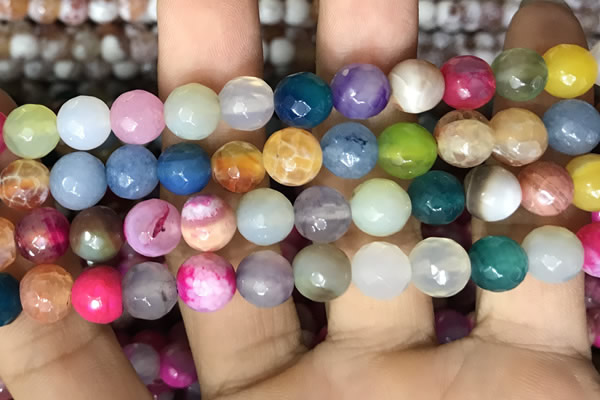 CAA3004 15 inches 8mm faceted round fire crackle agate beads wholesale