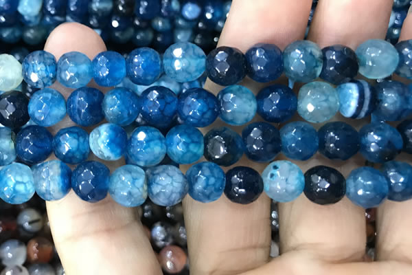 CAA3009 15 inches 8mm faceted round fire crackle agate beads wholesale