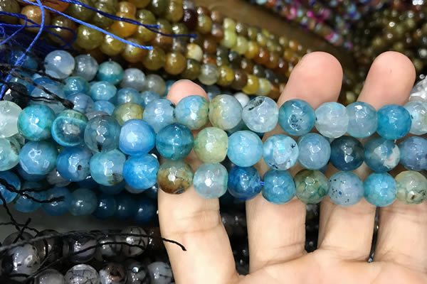 CAA3052 15 inches 10mm faceted round fire crackle agate beads wholesale