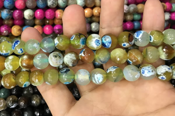 CAA3062 15 inches 10mm faceted round fire crackle agate beads wholesale