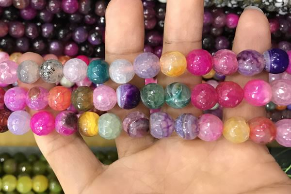 CAA3070 15 inches 10mm faceted round fire crackle agate beads wholesale