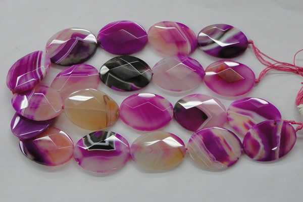 CAA315 15.5 inches 20*26mm faceted oval fuchsia line agate beads