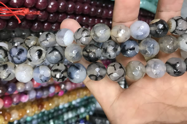 CAA3151 15 inches 12mm faceted round fire crackle agate beads wholesale