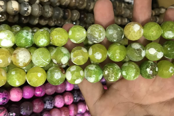 CAA3182 15 inches 14mm faceted round fire crackle agate beads wholesale