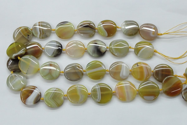 CAA319 15.5 inches 25mm flat round yellow line agate beads