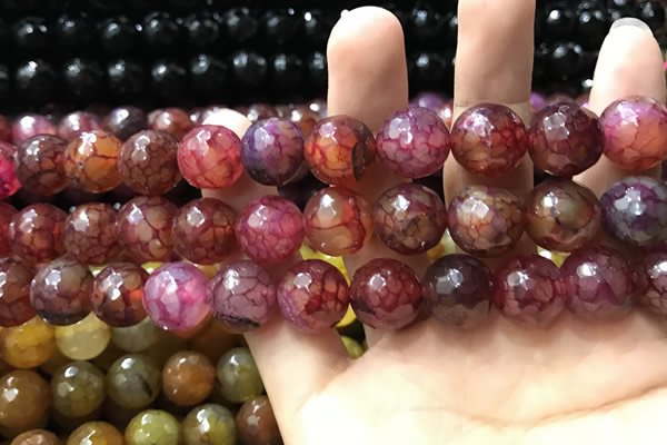 CAA3197 15 inches 14mm faceted round fire crackle agate beads wholesale