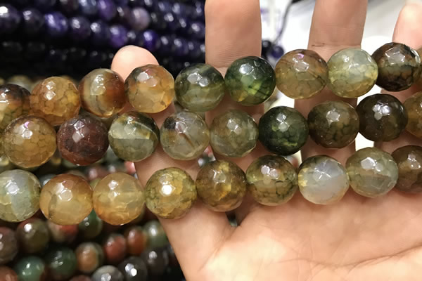 CAA3199 15 inches 14mm faceted round fire crackle agate beads wholesale