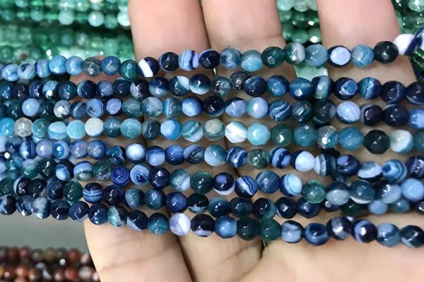 CAA3254 15 inches 4mm faceted round line agate beads wholesale
