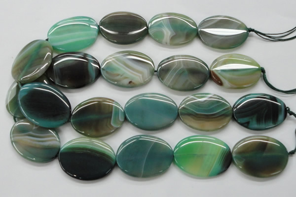 CAA329 15.5 inches 30*40mm oval green line agate beads