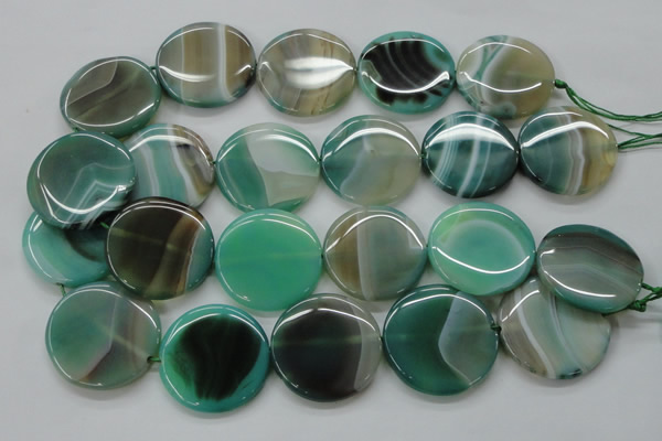 CAA333 15.5 inches 34mm flat round green line agate beads