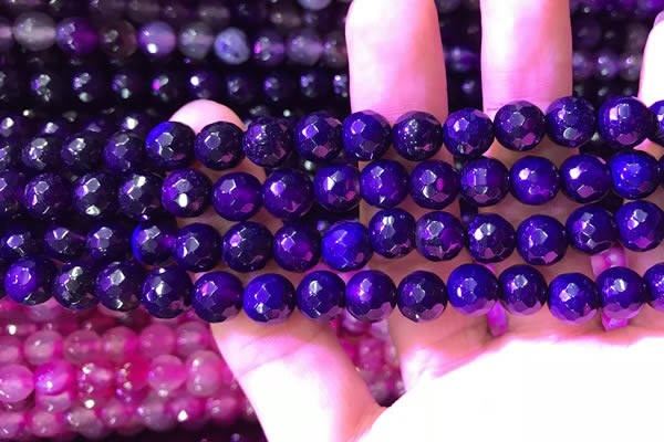 CAA3337 15 inches 8mm faceted round agate beads wholesale