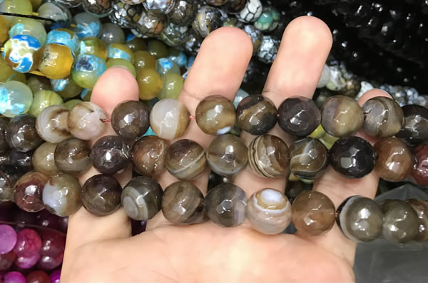 CAA3411 15 inches 12mm faceted round agate beads wholesale