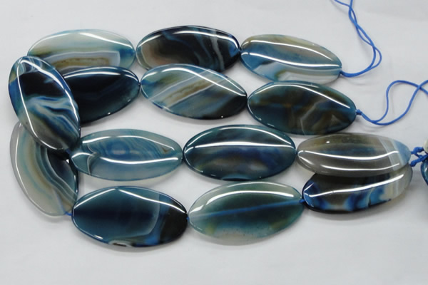 CAA347 15.5 inches 30*60mm oval blue line agate gemstone beads