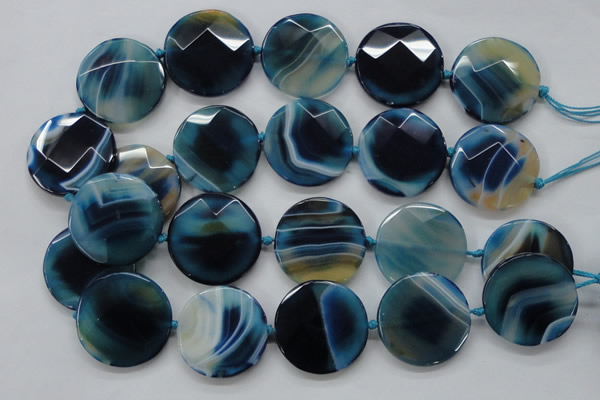 CAA349 15.5 inches 34mm faceted coin blue line agate beads