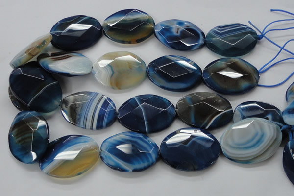 CAA350 15.5 inches 18*25mm faceted oval blue line agate beads