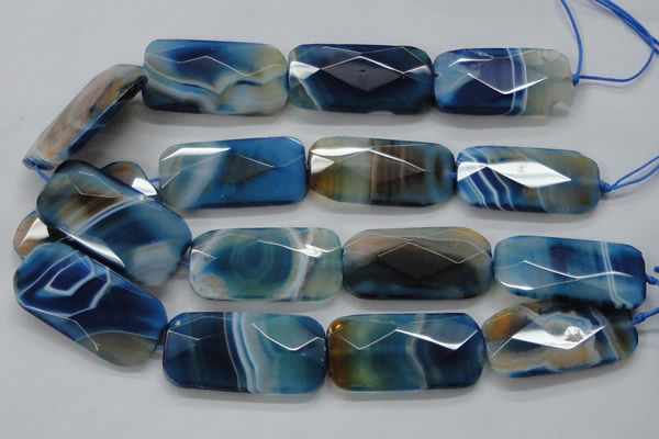CAA354 15.5 inches 26*48mm faceted rectangle blue line agate beads