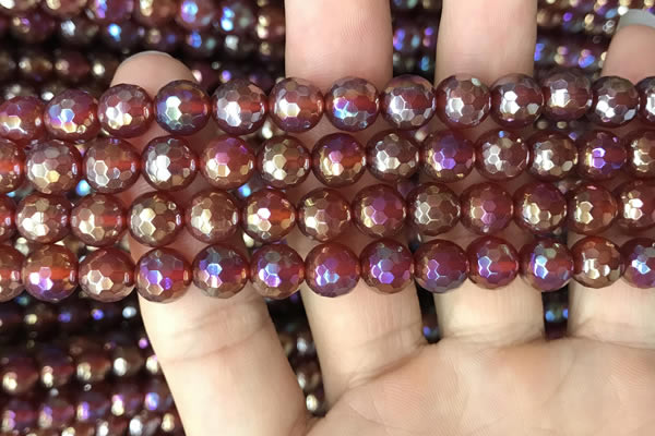 CAA3550 15.5 inches 8mm faceted round AB-color red agate beads