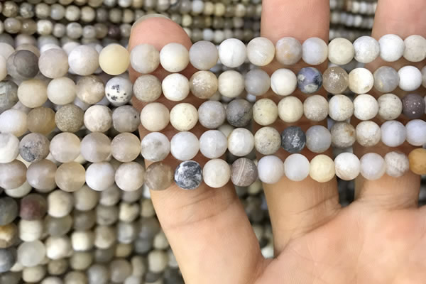 CAA3587 15.5 inches 6mm round matte ocean fossil agate beads
