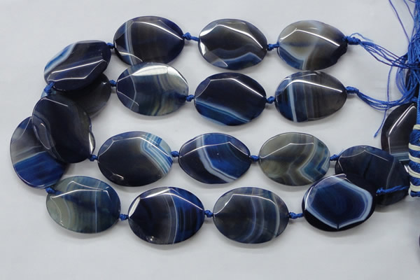 CAA365 15.5 inches 30*40mm faceted oval blue line agate beads