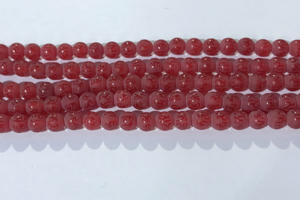 CAA3686 15.5 inches 6mm round matte & carved red agate beads