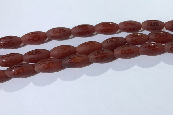 CAA3692 15.5 inches 8*16mm rice matte & carved red agate beads