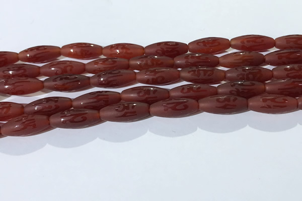 CAA3693 15.5 inches 8*19mm rice matte & carved red agate beads