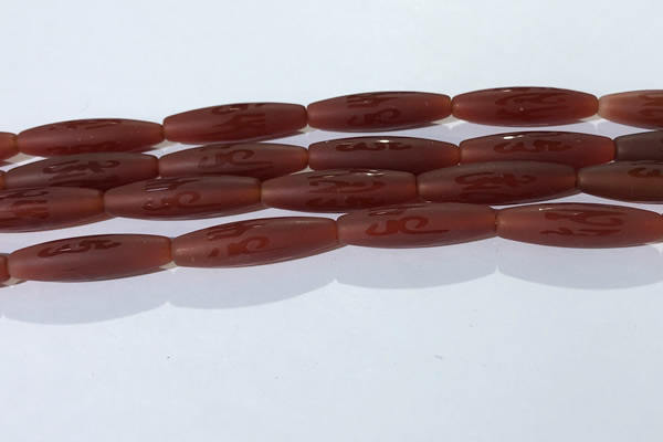 CAA3694 15.5 inches 8*30mm rice matte & carved red agate beads