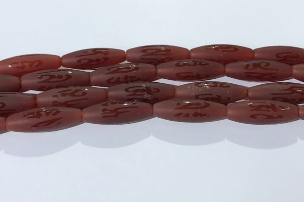 CAA3695 15.5 inches 10*30mm rice matte & carved red agate beads