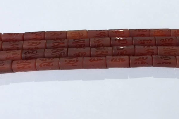 CAA3697 15.5 inches 8*16mm tube matte & carved red agate beads